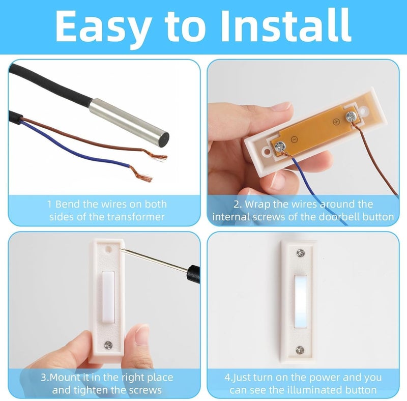 Pretwad 2Pack Door Bell Buttons Wired, Wired Door Bell Push Buttons LED Door Chime/White Door Bell Button, Lighted Doorbell Button for Most Door Bell Chimes White Light, Wall Mounted Doorbell Switch Garage - Image 3